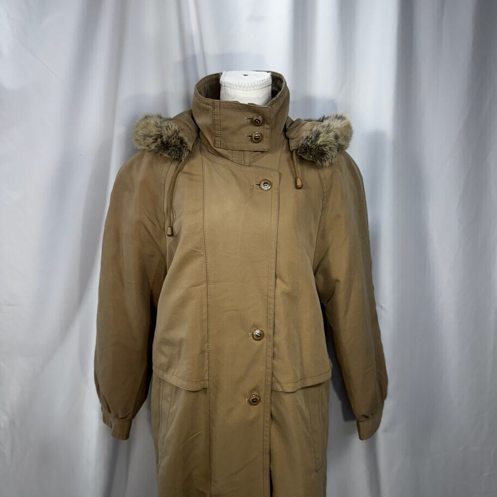 Vintage Camel Maxi Hooded Parka Fur Trim Insulated Winter Coat Made England XL - Picture 15 of 16